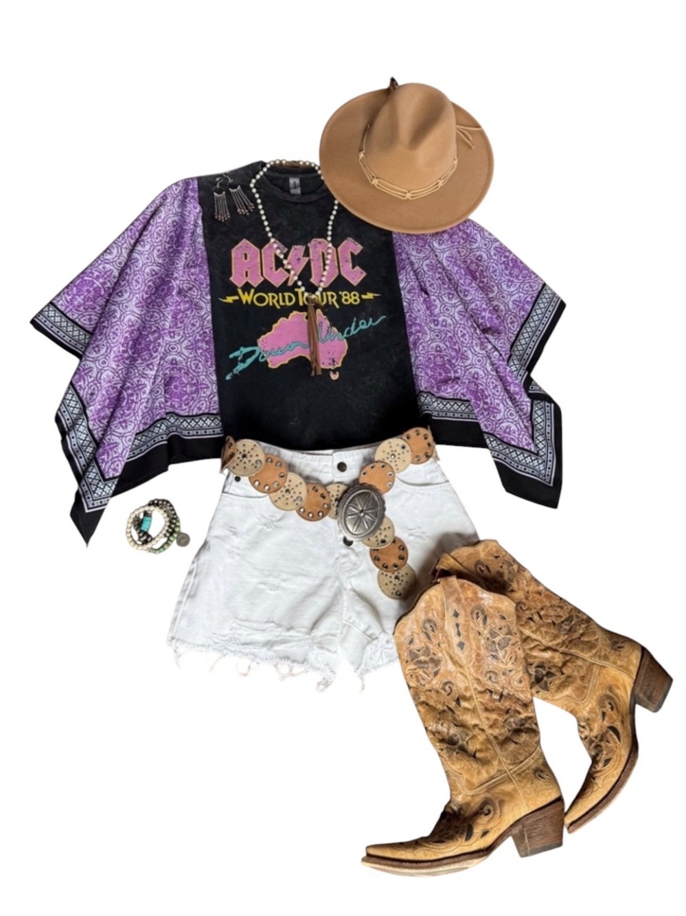 AC/DC Down Under Upcycled Band Tee Boho Gypsy Flowy Sleeves Small/Medium/Large